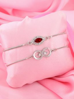 Estele - RAKHI COMBO - Rhodium Plated Eternal Knot & Divine Evil Eye Rakhi Bracelets For Men & Women